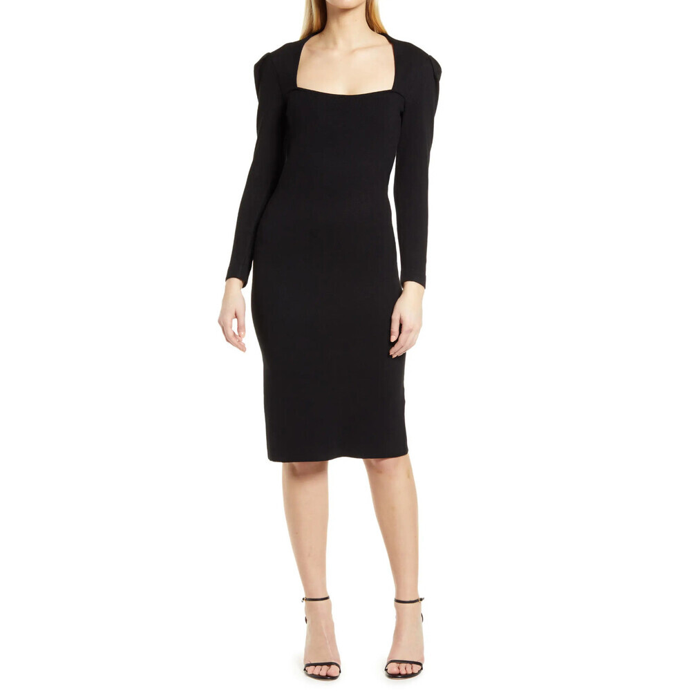 Eliza J women's Long Sleeve Bodycon Square Neck Dress In Black Size S $188 NWT
